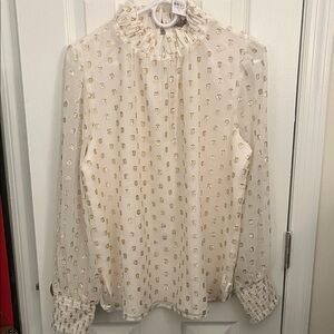 LOFT Cream Blouse with Gold Polka Dots